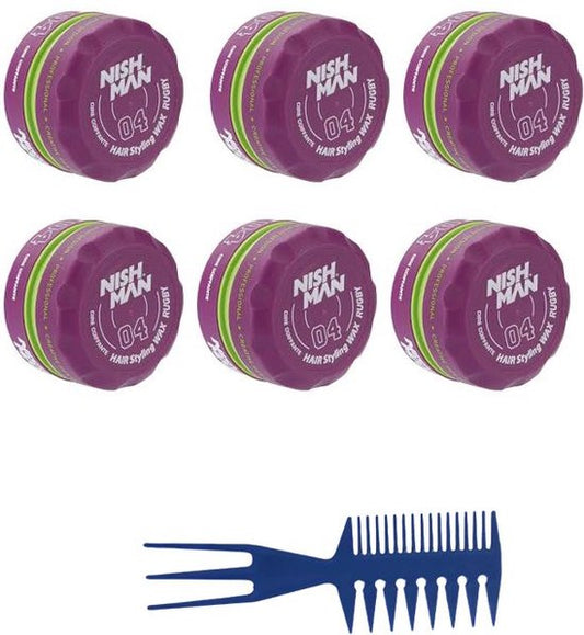Nishman 04 Hair Styling Wax Rugby 6 stuks + Gratis Styling Comb