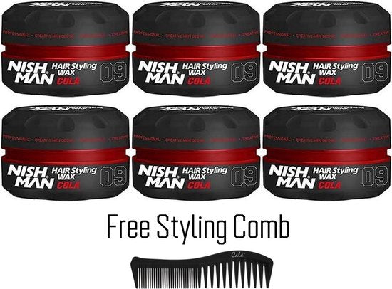 Nishman 09 Hair Styling Wax Cola 6 stuks + Gratis Styling Comb