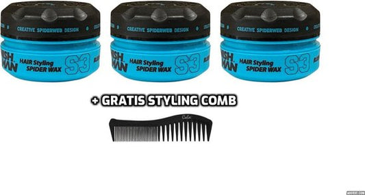 Nishman Hair Styling Spider Wax S3 3 stuks + Gratis Styling Comb