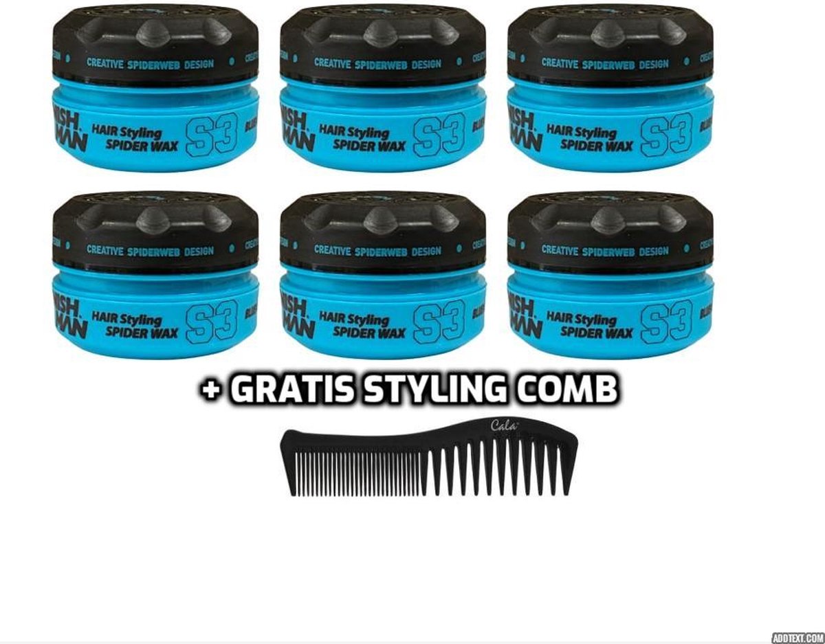 Nishman Hair Styling Spider Wax S3 6 stuks + Gratis Styling Comb