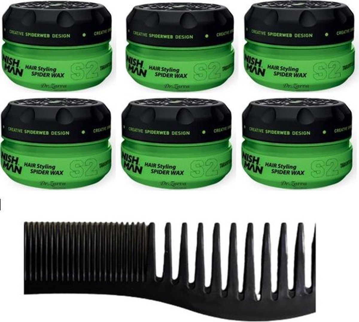 Nishman Hair Styling Spider Wax S2 6 stuks + Gratis Styling Comb