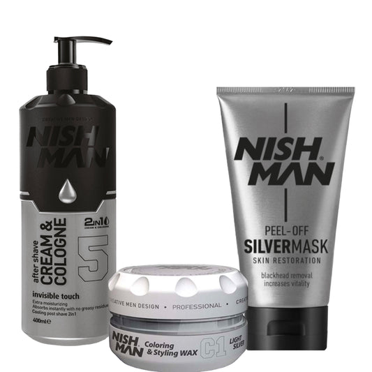 Nishman | Silver | Cologne en Cream | Wax | Peel Off Mask | Zilver | Set van 3